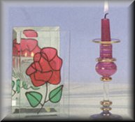 Stained-glass rose & Egyptian style candle holder